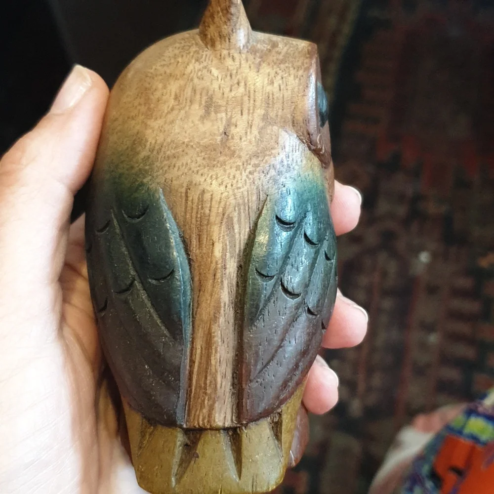 Carved wooden owl decoration 10x6x6cm painted wood carving - Picture 6 of 8